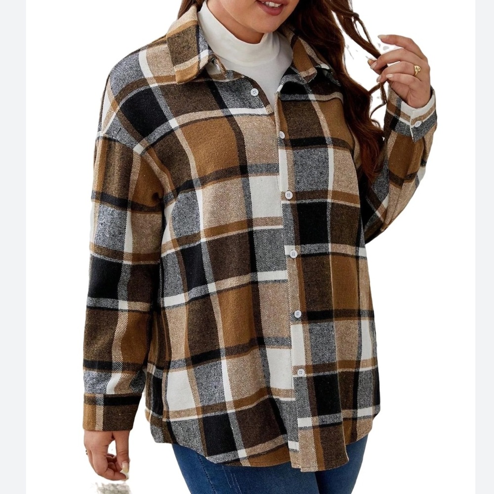Plaid Button-Up Shirt - Brown and Black